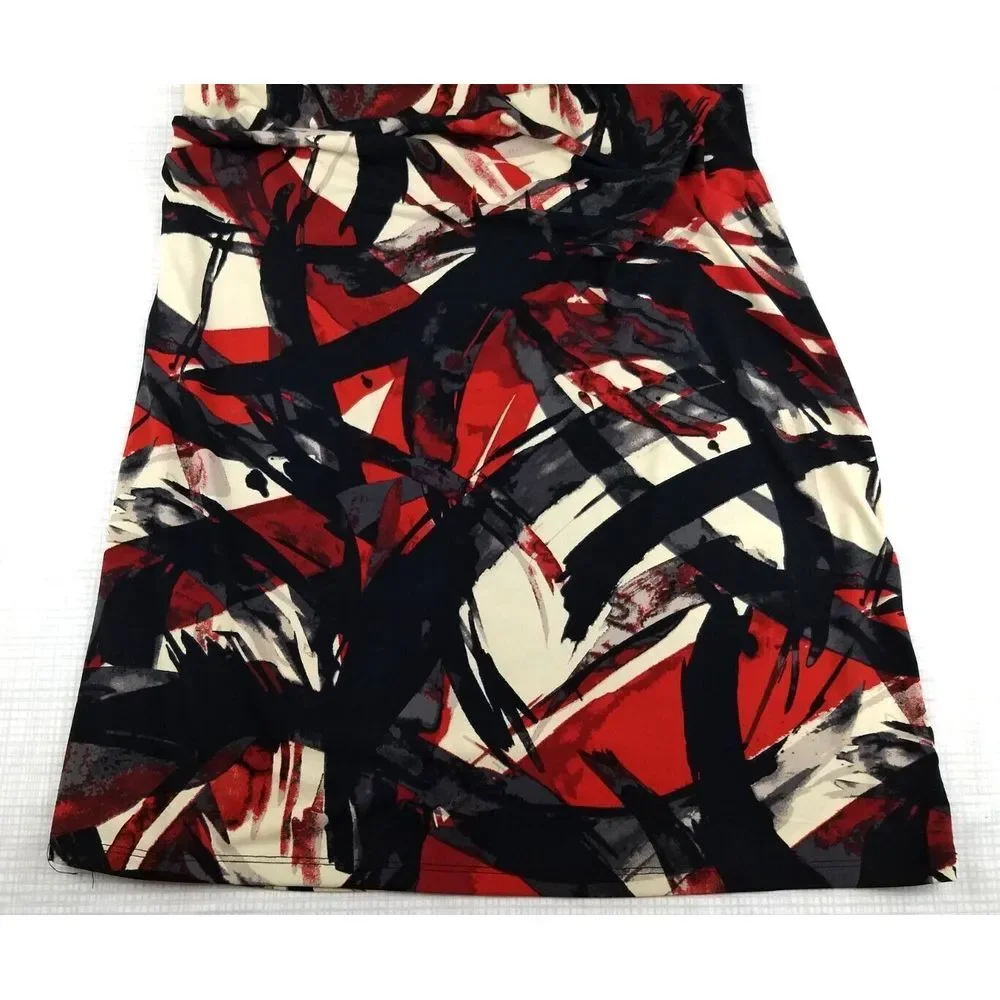 Michael Kors Sleeveless Sheath Dress L Ruched Side Cowl Neck Black Red Blaze NWT